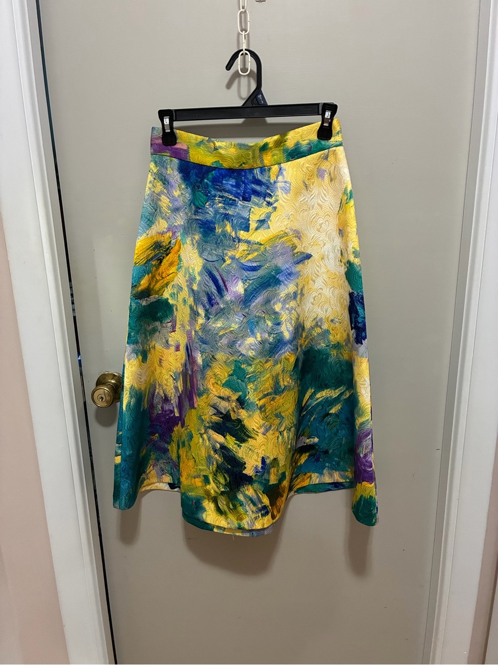 H&M Abstract A-Line Midi Skirt in Yellow, Teal & Purple